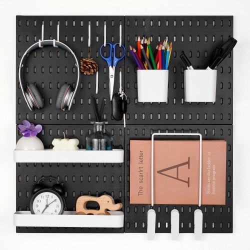 

VEVOR Porta Attrezzi da Parete 28 x 28 cm Set di 4 Organizzatore da Parete in Plastica con Accessori per Garage, Porta Attrezzi, Cucina, Soggiorno, Stanza Artigianale, Ufficio, Bagno, Casa, Nero