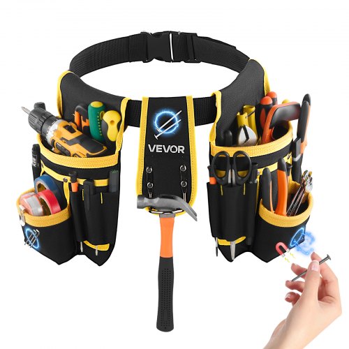 

VEVOR Cintura Porta Attrezzi da Carpentiere con 28 Tasche, Marsupio Porta Attrezzi da Elettricista, Regolabile e Resistente, per Carpentieri, Edilizia, Regolabile in Vita da 78,7 a 121,9 cm