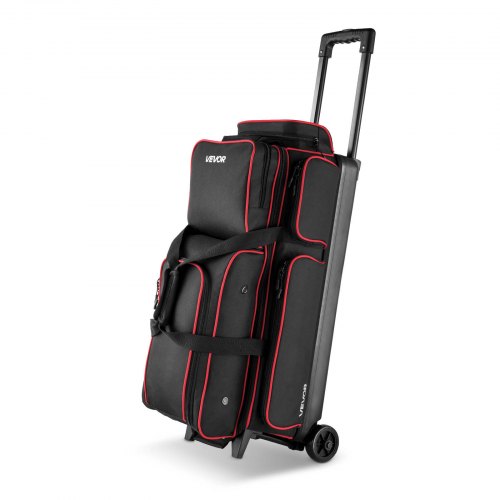 

VEVOR Borsa da Bowling per 3 Palle con Ruote Doppie e Scomparto Separato per le Scarpe, Fino alla Taglia USA 16, Tasca per Accessori, Maniglia Retrattile Estensibile Fino a 105 cm Nero Rosso