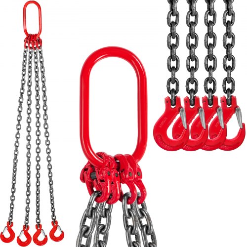 

VEVOR Catene di Sollevamento a 4 Gambe G80, 8 mm x 2 m Imbracatura per Catena di Sollevamento in Acciaio (2 m con capacità di carico 4T)