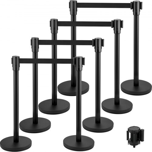 

VEVOR Barriera per controllo delle folle, set di 8 pezzi, set di stanghe con cintura nera retrattile da 6,6 piedi/2 m, barriera nera per il controllo delle folle con base in cemento e metallo