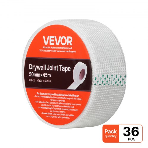 

VEVOR Nastro per Cartongesso 45 m x 50 mm Nastro in Fibra di Vetro Autoadesivo per Giunti in Cartongesso, 36 Rotoli, Ideale per Riparare Crepe su Soffitti, Pareti Interne o Esterne, Bianco