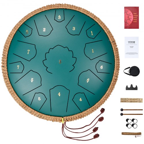

VEVOR Tamburo con Lingua in Acciaio, 356 x 356 x 130 mm 15 Toni, Tamburo da Pioggia da Giardino per Esterni, Chiave di Re Maggiore, Tamburo da Serbatoio, 2 Bacchette e Borsa per Trasporto, Blu Marino