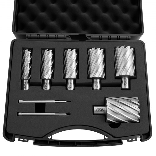 

VEVOR Set di Punte per Trapano Magnetiche HSS 8 pezzi, Kit Punte per Avviatore Diametro di Taglio 22,22-50,8 mm, 6 Punte per Trapano di Foratura 2 Perni di Centraggio, Custodia per Trasporto