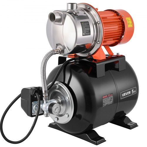 

VEVOR Pompa per Pozzi Senza Filtro 1176 W, Pompa per Pozzi Poco Profondi con Serbatoio a Pressione 19 Litri Irrigazione da Giardino Prati Testa in Acciaio Inox Flusso max 6000 L/h, Prevalenza 57 m