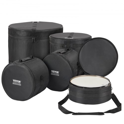 

VEVOR Kit Borse per Batteria in Tessuto Oxford 1680D 5 Pezzi, con Tracolla Rimovibile 1,5 m, Manici Pieghevoli per Grancassa da 22", Tom da 30,48/33,02/40,64", Rullante da 35,56 cm