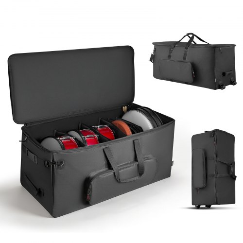 

VEVOR Borsa per Batteria Elettronica in 600D, Borsa Imbottita con Ruote, Grande 91,4 x 42,1 x 41,9 cm di Interno, Custodia da Viaggio Leggera con Divisori Rimovibili, Tasche Multiple, Nero