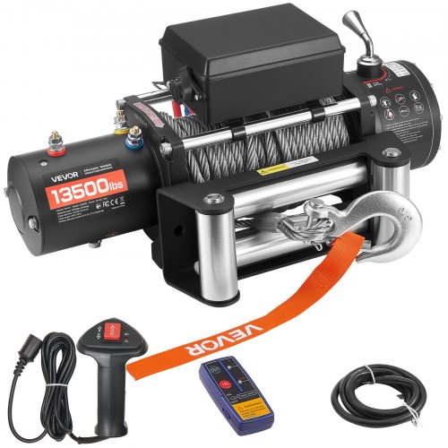 

VEVOR Verricello Elettrico, Carico 6100 kg, per Camion 12 V CC con Fune in Acciaio Φ9,5 mm x 24 m, Telecomando Wireless e Cablato, IP55 Impermeabile per il Traino di SUV, Jeep, Rimorchi, Barche