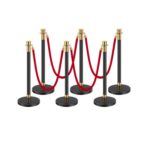 

VEVOR Paletto di Sostegno, Set di 6, Barriere di Controllo della Folla con 4 Corde di Velluto Rosso, Palo di Sostegno Nero in Acciaio Inossidabile da 1,5 m con Base Cava per Festa, Matrimonio, Mostra