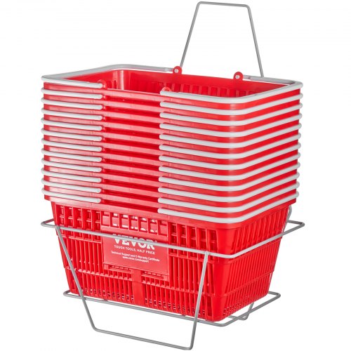 

VEVOR Cestino della Spesa, Cestino della Spesa Portatile Utilizzato Sfuso per Spesa Supermercato al Dettaglio, in Plastica Resistente con Manico Supporto, 21 Litri 12 Pezzi, 420 x 300 x 210 mm Rosso