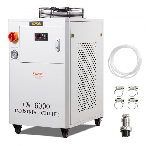 

VEVOR Refrigeratore d'acqua industriale, CW-6000, sistema di raffreddamento 1500 W con compressore, capacità del serbatoio dell'acqua da 15 litri, portata di 65L/min, per macchina incisione laser