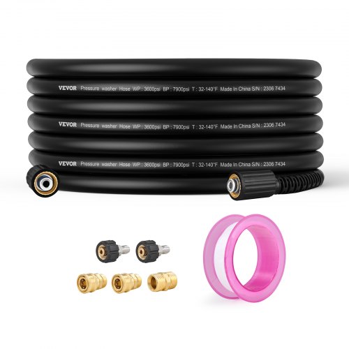 

VEVOR Tubo per Idropulitrice 15,2m di Ricambio, Tubo Filettatura in Ottone Alta Compatibilità, Tubo Flessibile 6,4mm Connettore Filettato M22-14mm Raggio Curvatura 19,1mm 248,21bar ad Alta Pressione