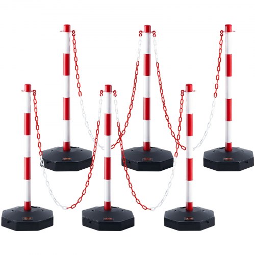 

VEVOR Paletti Stradali Paletti di Segnalazione 6 Pezzi Lunghezza Catena 2 m, Paletti di Segnalazione per Marciapiedi, Set di Paletti Barriera Stradale Rossi Bianchi Base Riempibile con Acqua Sabbia