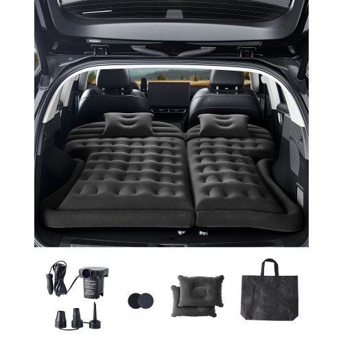 

VEVOR Materasso ad Aria per Auto Floccato e Ispessito, Materasso Gonfiabile da Campeggio, Letto Dormire Portatile da Viaggio con Pompa dell'Aria, 2 Cuscini, Ugello, Borsa Trasporto, Nero