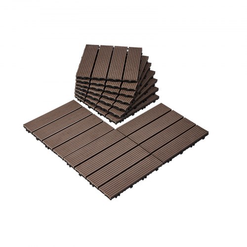 

VEVOR Piastrelle per Terrazza ad Incastro in Legno Plastica, 10 Pezzi 300 x 300 x 20 mm 9,2 m², Impermeabili per Esterni Tutte Stagioni, per Portico, Bordo Piscina, Balcone, Cortile, Marrone Scuro