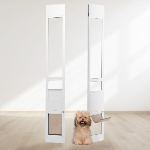 

VEVOR Porta per Cani Scorrevoli in Vetro Altezza Regolabile 1927-2049mm, Porta per Animali in Vetro Temperato con Telaio in Alluminio Struttura a Cerniera, Sportello Serratura per Cani Taglia Piccola