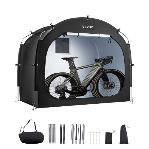 

VEVOR Spaziosa Tenda per Riporre le Bici all'Aperto con Finestra Ventilata, Tenda Impermeabile Arco Superiore con Fibra di Vetro e Doppie Cerniere Nero da 4 a 5 Bici 2260 x 1510 x 1970 mm