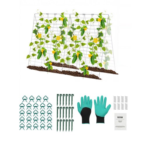 

VEVOR Traliccio per Cetrioli per Piante Rampicanti 90 x 140 cm Set di Tralicci per Cetrioli Pieghevoli con Clip per Piante, Traliccio da Giardino in Metallo per Aiuole Rialzate, per Pomodori, Verdure