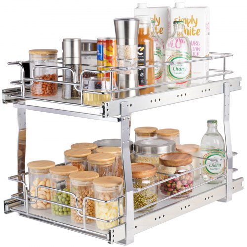 

VEVOR Cestello Estraibile Sottolavello da Cucina 2 Ripiani 322x533mm e 300x516mm in Acciaio Cromato, Cestello Scorrevole Cucina Ripiano Carico max. 30kg, Cestello Portautensili Sottolavello da Cucina