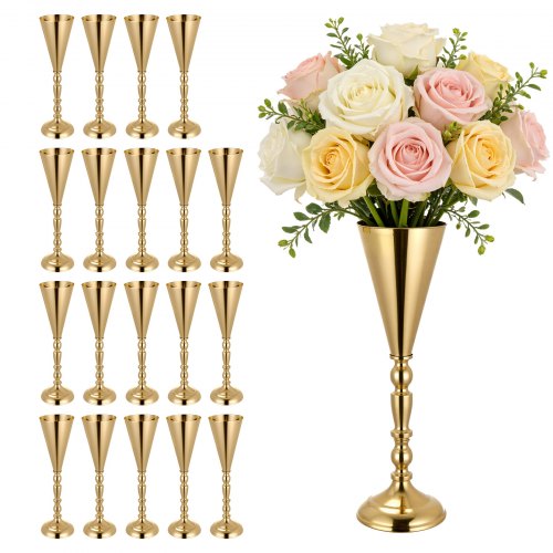 

VEVOR Set di Vasi Decorativi Centrotavola per Matrimonio in Metallo 20 pezzi, Set di Vasi Supporto per Composizioni Floreali Altezza 43 cm per Decorazioni Banchetti Feste Casa Colore Oro