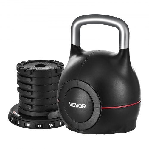 

VEVOR Kettlebell Regolabile, con 7 Livelli di Peso 2/5/8/11/14/17/20 kg, Manubrio in ABS e Alluminio Pressofuso per Allenamento della Forza di Presa, Esercizio del Completo del Corpo Nero