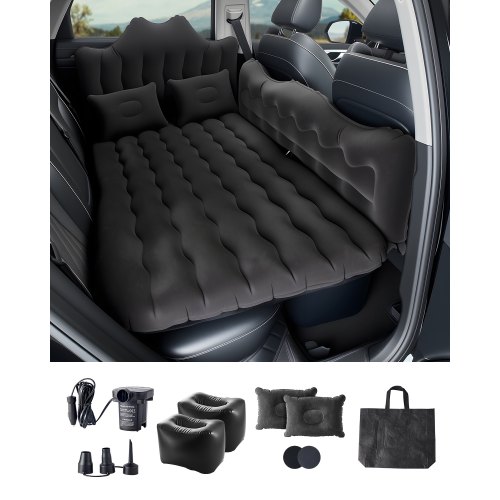 

VEVOR Materasso ad Aria per Auto, Materasso Gonfiabile Sedile Posteriore dell'Auto, Letti da Viaggio Floccati Portatile con Pompa dell'Aria, 2 Cuscini, Ugello, Borsa Trasporto, Nero