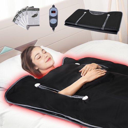 

VEVOR Coperta da Sauna Riscaldamento Tessuto Oxford 190x90 cm Controllo della Temperatura & Timer, Coperta per Sauna a Infrarossi Fori per le Braccia 520W 6 Livelli di Temperatura Regolabile 45°C-80°C