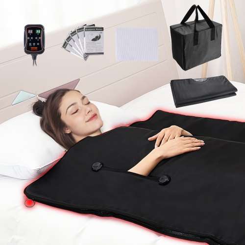 

VEVOR Coperta da Sauna Riscaldamento in Fibra di Carbonio Controllo della Temperatura & Timer, Coperta per Sauna a Infrarossi Fori per le Braccia 560 W 6 Livelli di Temperatura Regolabile 35°C-85°C
