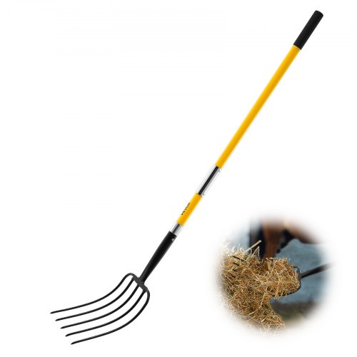 

VEVOR Forca da Giardino, a 5 Punte con Manico in Fibra di Vetro, Forca per Giardinaggio Resistente da 1450 mm con Impugnatura a Y, Forca da Giardino in Acciaio Forgiato per Fieno, Compostaggio