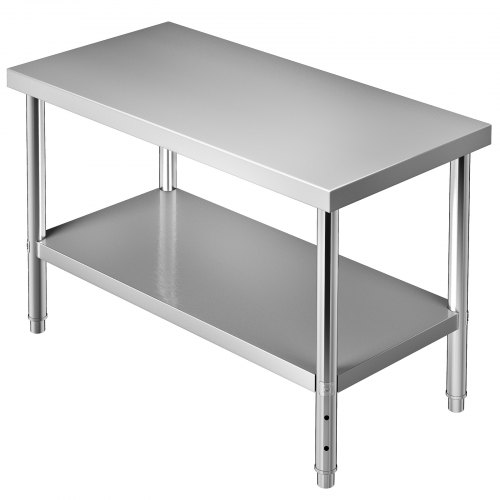 

VEVOR Tavolo di preparazione in acciaio inossidabile, 48 x 24 x 34 pollici, capacità di carico di 550 libbre Tavolo da lavoro in metallo resistente con ripiano inferiore regolabile