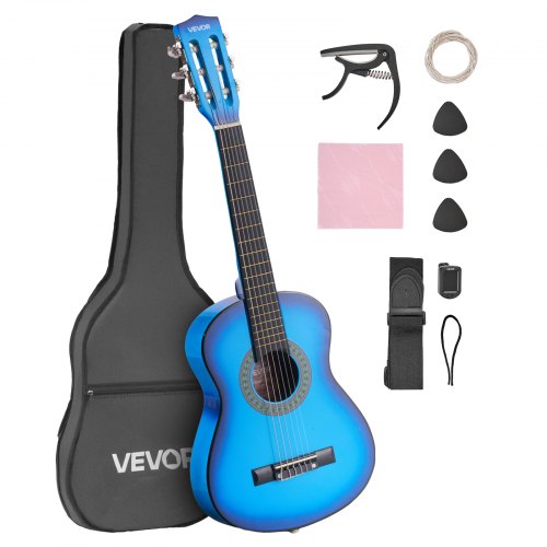 

VEVOR Chitarra Classica, 780 mm, in Legno per Principianti, con Corde in Nylon, Custodia Morbida, Tracolla, Accordatore, Corde Extra, Plettri, Capotasto, Tiglio, per Adolescenti, Adulti, Blu