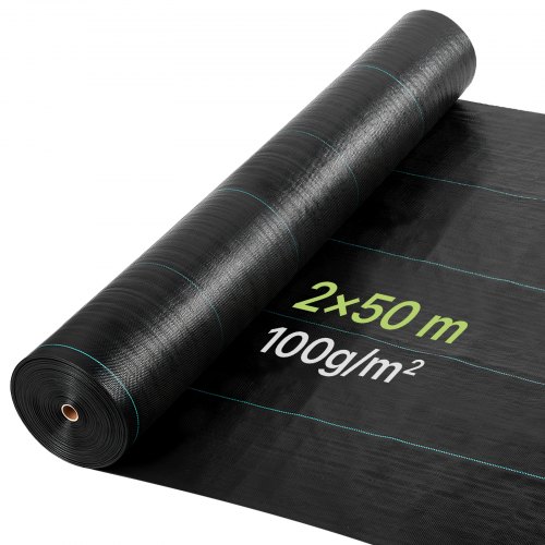

VEVOR Rotolo Telo Pacciamante Anti Erbe Infestanti 2 x 50 m, Tessuto Anti Erbacce da Giardino 100 g/m² in Polipropilene, Barriera Telo Pacciamante Contro Erbe Infestanti per Terra Prato Serra, Nero