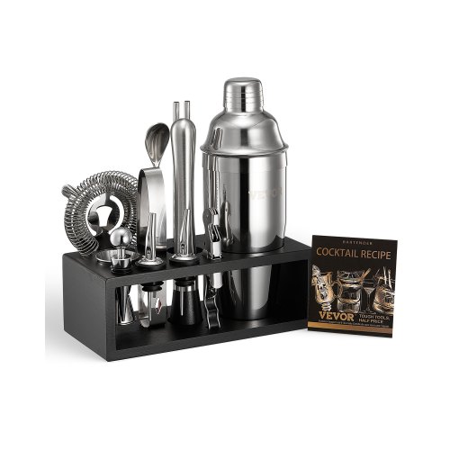 

VEVOR Set Agitatore per Cocktail, 13 Pezzi Utensili in Acciaio Inox , Kit Barista Martini con Supporto Bambù Cucchiaio per Miscelatore, Pestello, Colino, Versatori per Liquori, Pinza per Ghiaccio