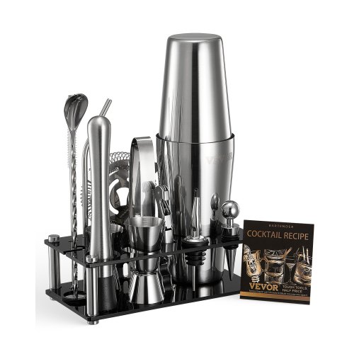 

VEVOR Set di Attrezzi per Cocktail Agitatore per Barista, 14 Pezzi in Acciaio Inox con Supporto in Acrilico, Pestello, Jigger, Colino, Versatore di Liquore, Pinza per Ghiaccio, Cavatappi