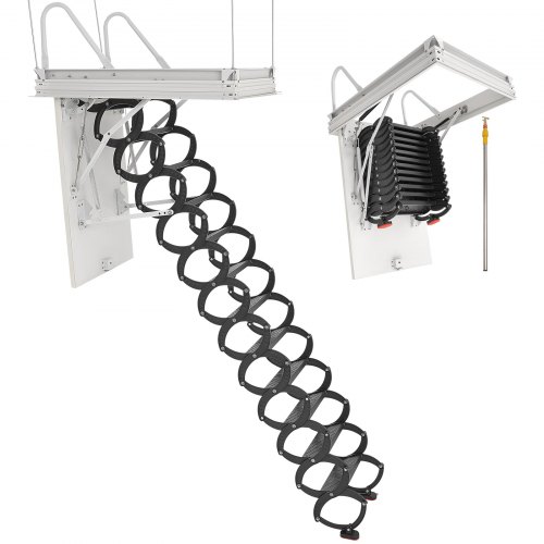 

VEVOR Scala per Soffitta, Capacità di Carico 299,4 kg Scala Pieghevole in Lega di Acciaio, per Soffitti Alti da 2,9 a 3,1 m e Dimensioni di Apertura di 1000,76 x 698,5 mm con Asta di Trazione