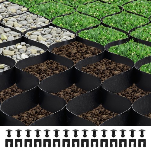 

VEVOR Griglia di Ghiaia da Giardino Rete di Ghiaia Profondità 50 mm Spessore 1,5 mm 8200 x 1200 mm, Contenimento del Terreno Erboso, Griglia per Erbe Stabilizzazione, Giardino, Parco