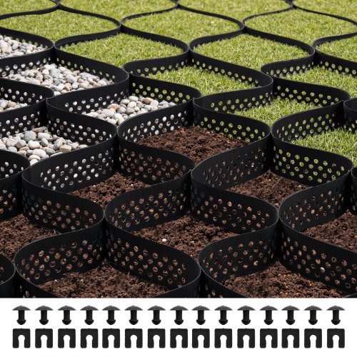 

VEVOR Griglia di Ghiaia da Giardino Rete di Ghiaia Profondità 75 mm Spessore 1,5 mm 7600 x 2900 mm, Contenimento del Terreno Erboso, Griglia per Erbe Stabilizzazione, Giardino, Parco