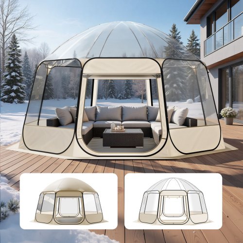 

VEVOR Tenda a Cupola Pop-Up, 458 x 432 x 230 cm, Impermeabile e Resistente ai Raggi UV, Tenda da Campeggio Trasparente, con Finestre, Vista Panoramica a 540°, per 12 a 15 Persone, Patio, Cortile
