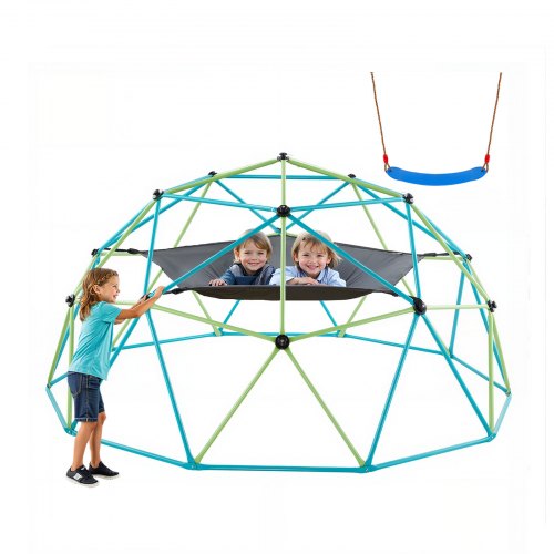 

VEVOR Struttura da Arrampicata Geometrica a Cupola Larghezza 305 cm con Altalena e Amaca, Capacità di Carico 453 kg, Attrezzatura da Arrampicata per Bambini dai 3 ai 10 Anni, Parco Giochi Giardino
