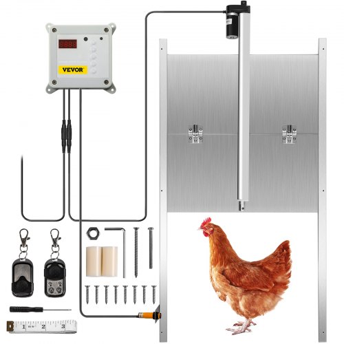 

VEVOR Apriporta Automatico per Pollaio da 12V, 30x30CM per Porta Automatica per Pollaio Sensore di Luce del Timer a Infrarossi con 2 Telecomandi, Gabbia per Polli Uso per Tutte Polli Anatre Galline