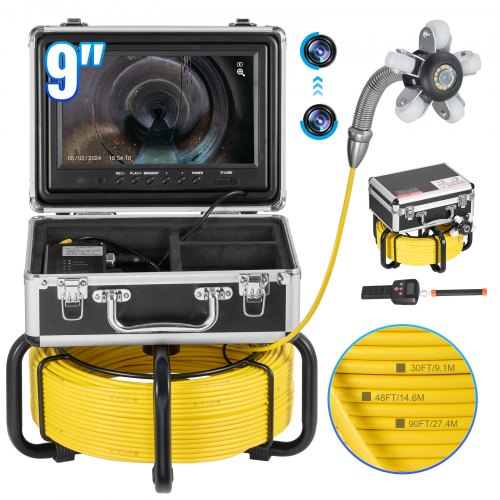 

VEVOR Telecamera per Fognatura con Localizzatore 512 Hz 50 m Telecamera per Ispezione di Scarichi Autolivellante con Schermo HD 1080P 228,6 mm Zoom 36X, Telecamera Idraulica a Serpente con Luci-12 LED