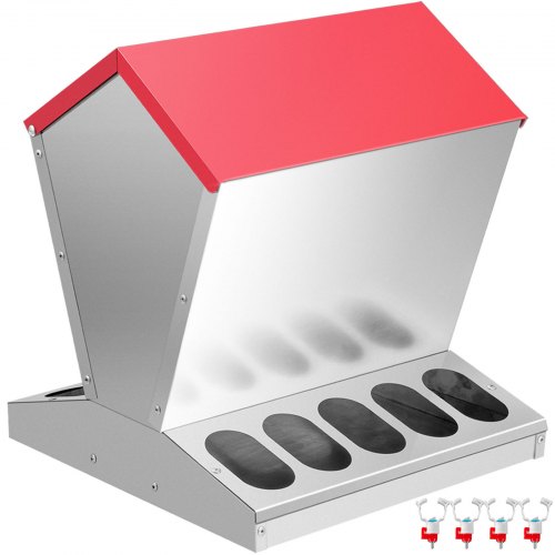

VEVOR Mangiatoia zincata per pollame, capacità di alimentazione 11,3 kg, mangiatoia per galline senza rifiuti 29,8x29,8x40 cm mangiatoia automatica con coperchio