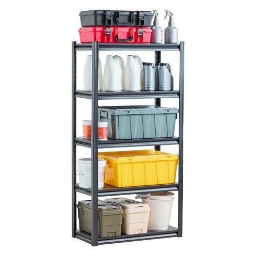 

VEVOR Scaffali Portaoggetti,Scaffali Portaoggetti per Garage a 5 Livelli, Ripiani in Metallo Regolabili, Scafandro per Cucina, Magazzino, Seminterrato, Nero 907 kg 406,4 x 812,8 x 1600,2 mm