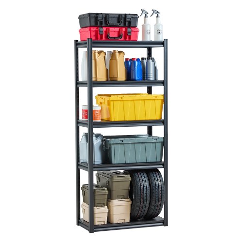 

VEVOR Scaffale Portaoggetti, Scaffale Portaoggetti a 5 Livelli, Ripiani in Metallo Regolabili, Scafandro per Cucina, Magazzino, Seminterrato, Scaffalatura Nero 907 kg, 406,4 x 812,8 x 1828 mm