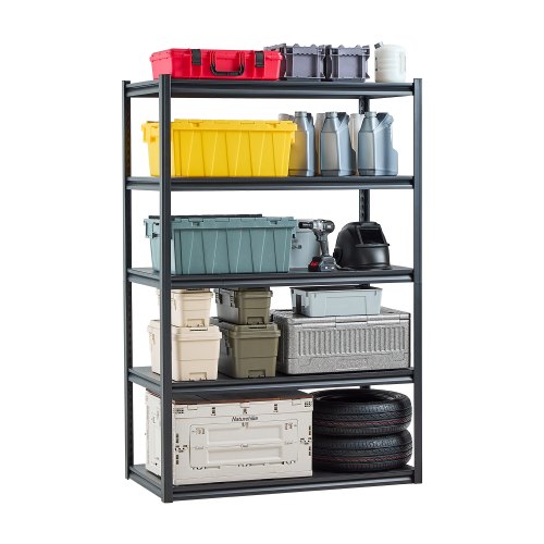 

VEVOR Scaffali Portaoggetti,Scaffali Portaoggetti a 5 Livelli, Ripiani in Metallo Regolabili, Scafandro per Cucina, Magazzino, Seminterrato, Nero 1361 kg, 609,6 x 1219,2 x 1828,8 mm