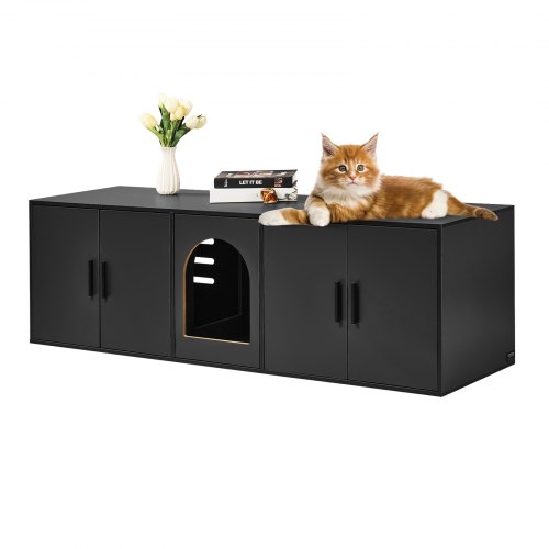 

VEVOR Mobile Lettiera per Gatti, Mobiletto Copri Toilette Nascosto Copertura per Lettiera Laterale per Animali Domestici in Legno, Adatto alla Maggior Parte delle Lettiere, 147 cm Due Stanze Nero