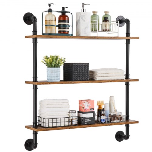

VEVOR Scaffale per Tubi Industriali, 3 Ripiani 830 x 205 mm, Mensole Galleggianti in Legno Rustico da Parete, Supporto per Libreria, Portaoggetti per Cucina, Camera da Letto, Bagno, Soggiorno, Nero