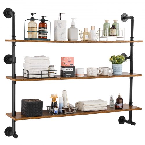 

VEVOR Scaffale per Tubi Industriali 3 Ripiani, Mensole Galleggianti in Legno Rustico da Parete 1220 x 250 mm Supporto per Libreria, Portaoggetti per Cucina, Camera da Letto, Bagno, Soggiorno, Nero