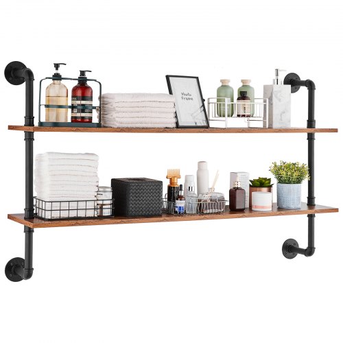 

VEVOR Scaffale per Tubi Industriali, 2 Ripiani 1245 x 260 mm, Mensole Galleggianti in Legno Rustico da Parete, Supporto per Libreria, Portaoggetti per Cucina, Camera da Letto, Bagno, Soggiorno, Nero