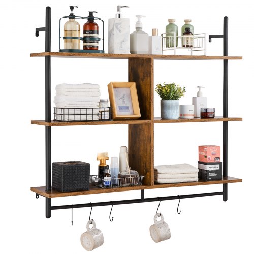 

VEVOR Scaffale per Tubi Industriali 3 Ripiani, Mensole Galleggianti in Legno Rustico da Parete 1050 x 240 mm Supporto per Libreria, Portaoggetti per Cucina, Camera da Letto, Bagno, Soggiorno, Nero